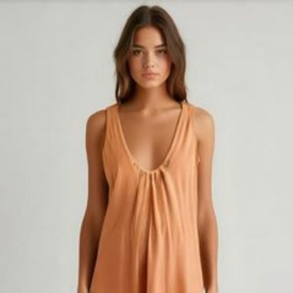 Sexy Y2K Banana Republic Sleeveless Top Gathered Plunging Neckline in Coral - Picture 2 of 16